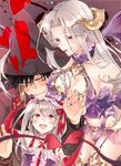  2girls albino demon_girl demon_horns demon_tail demon_wings emiya_kiritsugu family fate/grand_order fate/stay_night fate/zero fate_(series) halloween_petite_devil_(fate/grand_order) halloween_princess_(fate/grand_order) hat horns illyasviel_von_einzbern intertwined_tails irisviel_von_einzbern marukin multiple_girls red_eyes succubus tail wings witch_hat 