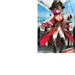  belt black_footwear blue_eyes boots breasts cleavage fate/extra fate/grand_order fate_(series) francis_drake_(fate) hat large_breasts long_hair official_art pink_hair pirate pirate_hat scar shirt solid_white_thumbnail solo thigh_boots thighhighs wada_aruko white_shirt wrist_cuffs 