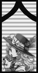  cross dolls_in_pseudo_paradise dress extra greyscale hat impaled jacket_girl_(dipp) long_hair monochrome nail ribbon solo touhou wadante wavy_hair 