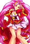  akagi_towa bad_id bad_pixiv_id belt blush bracelet breasts choker cleavage cure_scarlet detached_sleeves go!_princess_precure jewelry long_hair looking_at_viewer magical_girl pink_eyes pink_hair pointy_ears precure shiny shiny_skin simple_background skirt small_breasts smile solo suisou very_long_hair white_background 