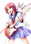  angel_beats! artist_name character_name dated guitar instrument iwasawa music open_mouth playing_instrument red_eyes red_hair school_uniform serafuku shinda_sekai_sensen_uniform short_hair signature sion_(laterna_magica) sleeves_rolled_up solo sweat 