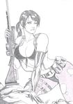  dannith front-tie_bikini front-tie_top greyscale gun highres metal_gear_(series) metal_gear_solid_v monochrome pantyhose ponytail quiet_(metal_gear) rifle sniper_rifle solo swimsuit thong torn_clothes torn_legwear weapon 