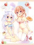  :d :o absurdres angora_rabbit arm_garter arm_ribbon artist_name babydoll bare_shoulders blue_eyes blue_hair blush bow bow_panties bra breasts bunny chestnut_mouth chihiro_(khorosho) cleavage doughnut food fruit gochuumon_wa_usagi_desu_ka? hair_ornament hairclip half_updo highres hoto_cocoa kafuu_chino kneehighs large_breasts long_hair looking_at_viewer macaron multiple_girls navel no_shoes open_mouth pancake panties plaid plaid_bra plaid_panties pudding purple_eyes ribbon short_hair signature sitting small_breasts smile sparkle strawberry sweets thigh_ribbon thighhighs tippy_(gochiusa) twintails underwear underwear_only white_legwear x_hair_ornament 
