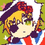  axis_powers_hetalia blonde_hair close-up expressionless eyepatch face flower green_eyes hair_between_eyes hat looking_at_viewer lorce male_focus pixel_art rose solo union_jack united_kingdom_(hetalia) 