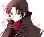  bad_id bad_pixiv_id brown_hair chin_rest earrings jewelry kashuu_kiyomitsu koge_donbo male_focus mole mole_under_mouth nail_polish red_eyes scarf solo touken_ranbu translation_request 