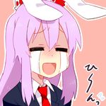  :d =_= animal_ears blazer bunny_ears collared_shirt crying jacket lowres necktie open_mouth purple_hair reisen_udongein_inaba sad_smile shaded_face shirt six_(fnrptal1010) smile solo streaming_tears tears touhou 
