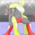  anthro blush duo eeveelution fight male nintendo pecs pok&eacute;mon tsubasa1110 umbreon video_games wrestling 