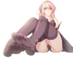  black_legwear black_panties blue_eyes breasts eyebrows_visible_through_hair feet full_body headphones long_hair md5_mismatch medium_breasts megurine_luka no_shoes panties parted_lips pink_hair simple_background sitting soles solo thighhighs underwear vocaloid white_background yui.h 