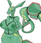  anthro anthrofied areola big_breasts blush breasts claws digital_media_(artwork) dragon female hand_on_hip hi_res huge_breasts inverted_nipples legendary_pok&eacute;mon looking_at_viewer nintendo nipples nude pok&eacute;mon pok&eacute;mon_(species) rayquaza scalie simple_background smile solo teeth thick_thighs tousoni3 video_games white_background wide_hips yellow_eyes 