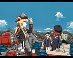  any_(lucky_denver_mint) blonde_hair blue_eyes brown_hair gloves hat kantai_collection long_hair multiple_girls open_mouth peaked_cap prinz_eugen_(kantai_collection) short_hair smile turret twintails uniform z1_leberecht_maass_(kantai_collection) z3_max_schultz_(kantai_collection) 