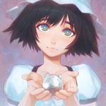  black_hair blue_eyes hat head_tilt ilya_kuvshinov metal_upa shiina_mayuri short_hair solo steins;gate 