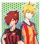  ac_milan alfonso_san_valiante bad_id bad_pixiv_id blonde_hair blue_eyes cousins garo:honoo_no_kokuin garo_(series) hair_over_one_eye leon_luis multiple_boys red_eyes red_hair saishou_shoukayou serie_a shirt soccer_uniform spain sportswear 