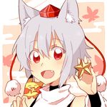  :d animal_ears detached_sleeves fang gen_1_pokemon hat inubashiri_momiji looking_at_viewer lowres open_mouth pikachu pokemon pokemon_(creature) pom_pom_(clothes) red_eyes short_hair silver_hair six_(fnrptal1010) smile solo star tokin_hat touhou turtleneck undershirt wolf_ears 