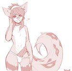  &lt;3 2015 anthro canine clothing erection facial_piercing fur furry-specific_piercing girly hair long_hair looking_at_viewer male mammal navel nose_piercing penis piercing simple_background smile solo underwear white_background wide_hips yuurikin 