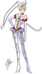  alternate_color animal_ears bell bishoujo_senshi_sailor_moon boots bow cat_ears cat_tail choker elbow_gloves full_body gloves hand_on_hip jingle_bell leotard light_persona marco_albiero miniskirt sailor_collar sailor_tin_nyanko signature skirt smile solo standing tail what_if white_background white_bow white_footwear white_gloves white_sailor_collar yellow_eyes 