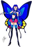  bishoujo_senshi_sailor_moon black_footwear black_legwear blue_eyes blue_footwear blue_hair blue_nails blue_wings boots bracelet butterfly_wings choker circlet fingernails full_body jewelry long_fingernails long_hair marco_albiero multicolored multicolored_wings nail_polish pink_lips pink_skirt sailor_collar sailor_heavy_metal_papillon signature skirt smile solo standing star thigh_boots thighhighs white_background wings 