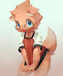  blue_eyes bottomless canine clothed clothing cub dog eyewear glasses half-dressed mammal moki solo tongue tongue_out young 