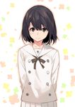  3: arms_behind_back black_hair brown_eyes brown_hair kokoro_ga_sakebitagatterunda. looking_at_viewer naruse_jun sasamori_tomoe school_uniform short_hair solo upper_body 