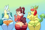  anthro blonde_hair breasts butt clothing damariss_(aj_the_flygon) eevee eeveelution female glaceon group hair jillian_(aj_the_flygon) leafeon lonbluewolf nintendo panties penelope_(aj_the_flygon) pink_hair pok&eacute;mon presenting presenting_hindquarters rear_view red_hair simisear underwear video_games 