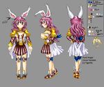  2010 animal_humanoid anthro blush brown_eyes cleavage clothed clothing dress duo english_text feathers female footwear fur grey_background hair humanoid lagomorph linvar long_hair looking_at_viewer mammal model_sheet pink_hair shoes simple_background smile text tigerlilylucky unknown_species white_fur wings yellow_feathers yellow_fur 