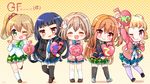  ;d ;q ^_^ absurdres asahina_momoko bangs black_legwear blonde_hair bloomers blue_eyes blush brown_hair bunny_hair_ornament closed_eyes etou_kurumi full_body girlfriend_(kari) green_eyes hair_ornament heart highres holding index_finger_raised jacket kazemachi_haruka komatsu_tsumako kurokawa_nagiko long_hair long_sleeves multiple_girls one_eye_closed open_mouth pantyhose pink_eyes plaid plaid_skirt purple_legwear red_eyes ribbon school_uniform shirt side_ponytail simple_background skirt smile thighhighs tongue tongue_out translation_request underwear very_long_hair white_legwear yellow_background yomogida_sumire zettai_ryouiki 