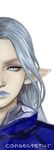  1girl artist_name blue_eyes consectetur final_fantasy final_fantasy_xiv highres izeru lipstick looking_at_viewer makeup pointy_ears signature silver_hair silver_lipstick solo ysayle 