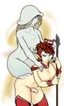  blue_eyes breasts dickgirl female fungus hair intersex lips looking_at_viewer melee_weapon not_furry penis polearm red_hair spear trials_in_tainted_space weapon 