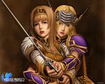  alicia_(valkyrie_profile_2) braid breasts copyright_name headband holding holding_sword holding_weapon long_hair looking_at_viewer lowres official_art parted_lips silmeria_valkyrie skirt solo sword upper_body valkyrie_profile weapon white_background yoshinari_kou yoshinari_you 