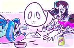  beverage black_hair black_sclera blue_hair bowl drawing eating female fish food ghost group hair hair_over_eye machine male marine mettaton napstablook paper pillow robot shyren skreebat soda spirit undertale video_games 