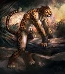  anthro anthrofied cheetah cheetahpaws clothing erection feline forest fur gloves hair long_hair looking_at_viewer male mammal muscular paws penis smile tree 