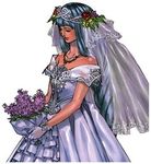  bouquet breasts bridal_veil bride dress flower gloves lenneth_valkyrie long_hair lowres official_art simple_background skirt solo valkyrie valkyrie_profile veil white_background white_dress white_gloves yoshinari_you 