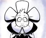  asriel_dreemurr close-up comic commentary costume fangs flower_costume koalacola monochrome monster_boy scared spoilers spotlight sweat sweating_profusely undertale what_if wide-eyed 
