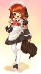  animal_ears azuki_akizuki blue_eyes blush braid commentary_request glasses humanization one_eye_closed open_mouth original red_hair smile solo tail thighhighs white_legwear yuneri_(azuki_akizuki) 