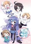  2boys 3girls acchi_kocchi animal_ears blue_eyes blue_hair brown_hair cat_ears cat_tail haruno_hime inui_sakaki katase_mayoi long_hair miniwa_tsumiki multiple_boys multiple_girls otonashi_io purple_eyes school_uniform short_hair tail very_long_hair 