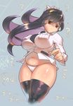  belly black_hair black_legwear breasts filia_(skullgirls) grey_background large_breasts long_hair looking_down multiple_girls navel painwheel_(skullgirls) panties plump red_eyes ryuji_(red-truth) samson_(skullgirls) serious simple_background skullgirls thick_thighs thighhighs thighs translation_request underwear white_panties 