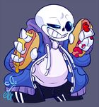 bone chubby elatedsceptre food glowing hot_dog male sans simple_background skeleton solo undertale video_games 