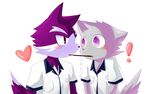  &lt;3 2015 anthro canine clothed clothing duo eye_contact fox fur male mammal multicolored_fur pocky purple_eyes purple_fur simple_background smile two_tone_fur twstacker white_background white_fur white_sclera wolf 