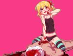  bad_id bad_pixiv_id blonde_hair blood blood_on_face blood_stain censored girl_on_top guro hair_ribbon mosaic_censoring navel red_eyes ribbon rumia sin_sack striped striped_legwear tank_top tonoa touhou tsumibukuro 