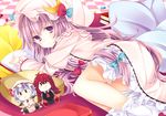  :&lt; ajiriko banned_artist bat_wings book character_doll coat crescent demon_wings dress hair_ribbon hat head_wings juliet_sleeves koakuma lavender_hair long_hair long_sleeves looking_at_viewer mob_cap open_clothes open_coat patchouli_knowledge pillow puffy_sleeves purple_eyes purple_hair red_hair remilia_scarlet ribbon solo striped striped_dress touhou tress_ribbon very_long_hair wings 