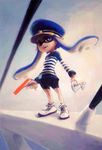  bike_shorts domino_mask fangs hat inkling mask n-zap_(splatoon) open_mouth pointy_ears solo splatoon_(series) splatoon_1 sprinkler_(splatoon) takuzou tentacle_hair 