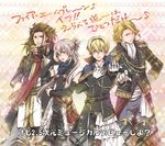  alternate_costume blonde_hair blue_eyes blush brothers brown_eyes brown_hair eighth_note fire_emblem fire_emblem_if gloves grey_hair idol idol_clothes kizuki_miki leon_(fire_emblem_if) long_hair marks_(fire_emblem_if) multiple_boys musical_note open_mouth ponytail red_eyes ryouma_(fire_emblem_if) siblings takumi_(fire_emblem_if) 