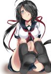  black_hair blue_eyes hair_ornament kako_(kantai_collection) kantai_collection long_hair namuru_(kurinton) ponytail remodel_(kantai_collection) school_uniform serafuku skirt smile solo tongue 