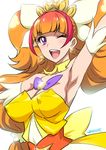  amanogawa_kirara armpits artist_name breasts covered_nipples cure_twinkle earrings go!_princess_precure jewelry joy_ride large_breasts long_hair looking_at_viewer one_eye_closed open_mouth pink_eyes precure simple_background smile solo star star_earrings white_background 