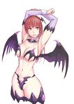  armpits arms_up breasts bridgeless_bra brown_eyes brown_hair cosplay cropped_legs dead_or_alive demon_girl demon_wings detached_collar detached_sleeves groin head_wings heart kasumi_(doa) large_breasts long_hair looking_to_the_side navel revealing_clothes simple_background solo strapless thighhighs underboob white_background wings yuuji_(and) 