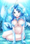  :d air_bubble barefoot blue_eyes blue_gloves blue_hair blue_nails blush bra breasts bridgeless_bra bubble check_commentary commentary_request corsola fins fish fish_girl fish_tail full_body gen_1_pokemon gen_2_pokemon gloves head_fins highres horsea jewelry large_breasts long_hair looking_at_viewer magikarp monster_girl nail_polish nanashiki_fuuka navel necklace ocean open_mouth personification pokemon sitting smile solo sunlight tail toenail_polish underwater underwear vaporeon yokozuwari 