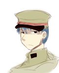  black_eyes blue_hair hat highres kantai_collection karakure_(kamo-nanban) looking_at_viewer male_focus military military_police military_uniform original peaked_cap solo uniform 