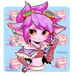  alternate_costume dragon dragon_tamer_tristana ear_piercing goggles goggles_on_head league_of_legends midriff navel orange_eyes otani_(kota12ro08) piercing pink_hair pink_skin pointy_ears solo transparent_background tristana yordle 