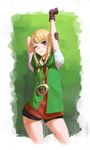  athenawyrm blonde_hair blue_eyes braid choker gloves hat highres leather leather_gloves linkle long_hair looking_at_viewer one_eye_closed pointy_ears short_sleeves sketch solo the_legend_of_zelda twin_braids zelda_musou 