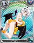  artist_request ass blush card_(medium) cat_hair_ornament character_name chess_piece demon_horns demon_tail demon_wings hair_ornament high_school_dxd horns looking_at_viewer official_art rook_(chess) silver_hair solo tail toujou_koneko trading_card wings yellow_eyes 