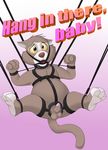  anthro ball_gag balls barefoot bdsm bondage bound cat chubby circumcised collar digital_media_(artwork) disney douglas_benson english_text erection feline front_view fully_bound gag harness humanoid_penis looking_at_viewer male mammal neenya nervous nude penis small_penis solo suspension talespin text 